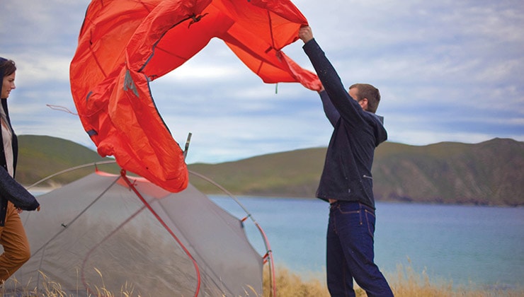 Setting up camp near the Cape Bruny Lighthouse (Image: Tourism Tasmania & James Bowden)